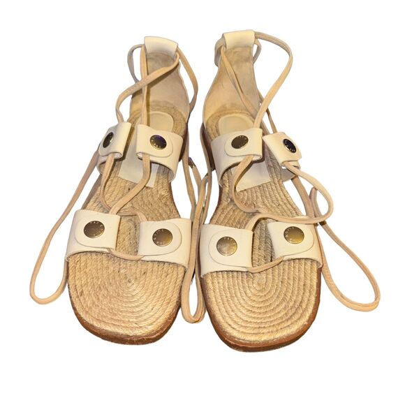 Rag & Bone Evelyn Gladiator Sandals Women's 9 Ivory Leather Tie Up Espadrille - Picture 1 of 9